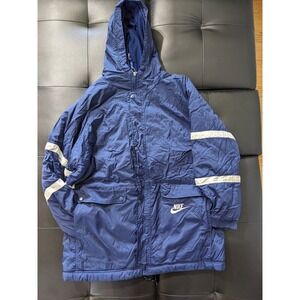 Vintage Nike Blue Insulated Puffer Parka‎ Jacket Coat Big Swoosh L